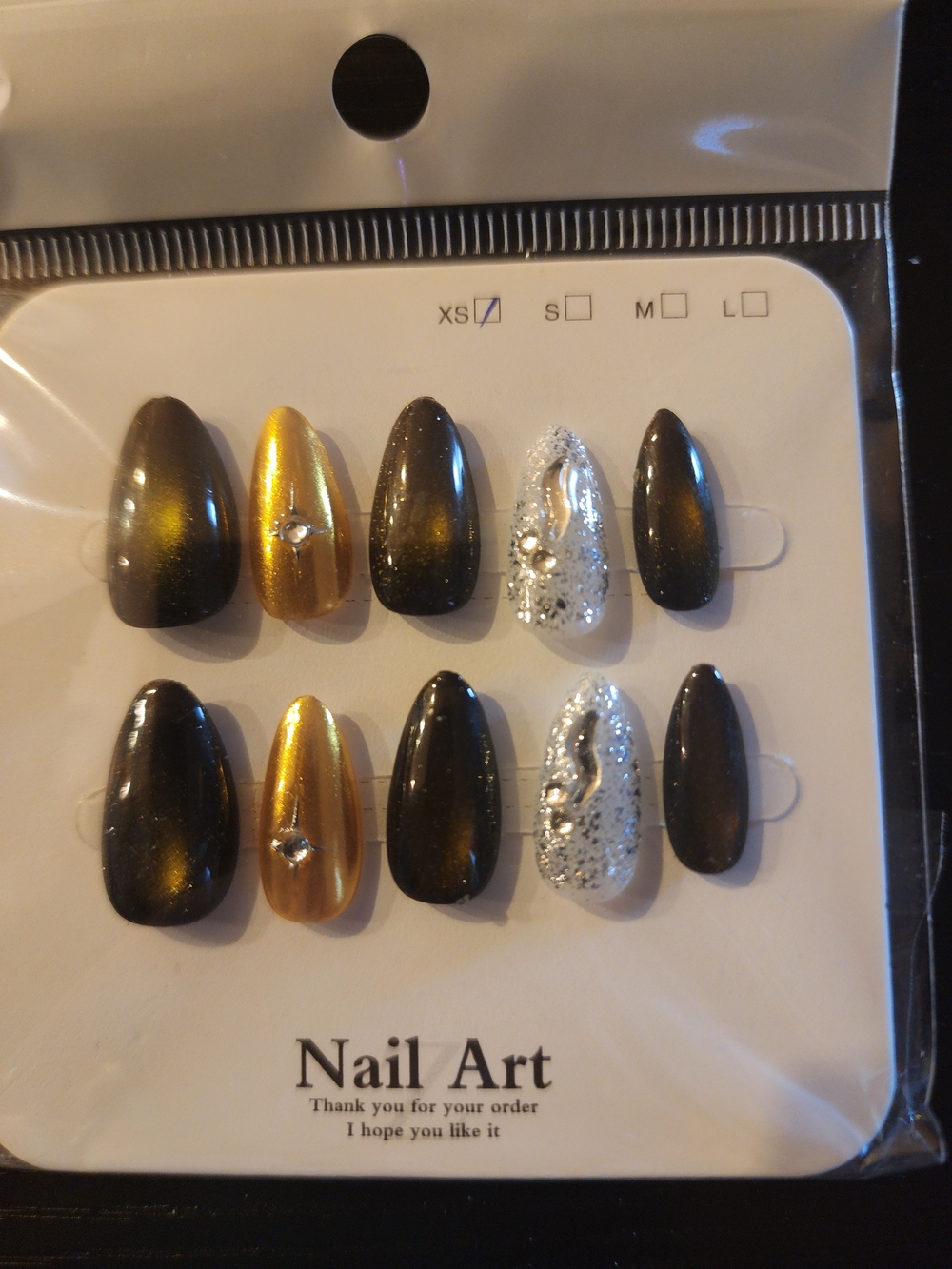 Black, Gold & Silver Glitter Press-On Nail Set